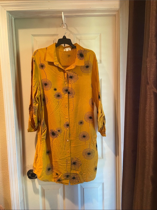 Before You Dresses & Skirts - Women's Mustard Floral Button-Down with side pockets